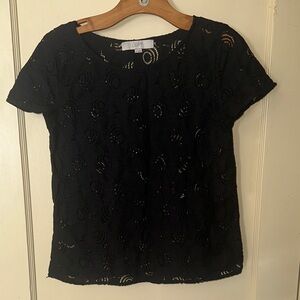 LOFT Elegant Black Lace Short Sleeve Top